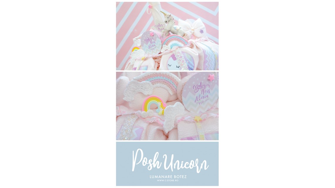 Lumanare botez cu unicorn si curcubee crosetate, 65x4 cm, Posh Unicorns  3